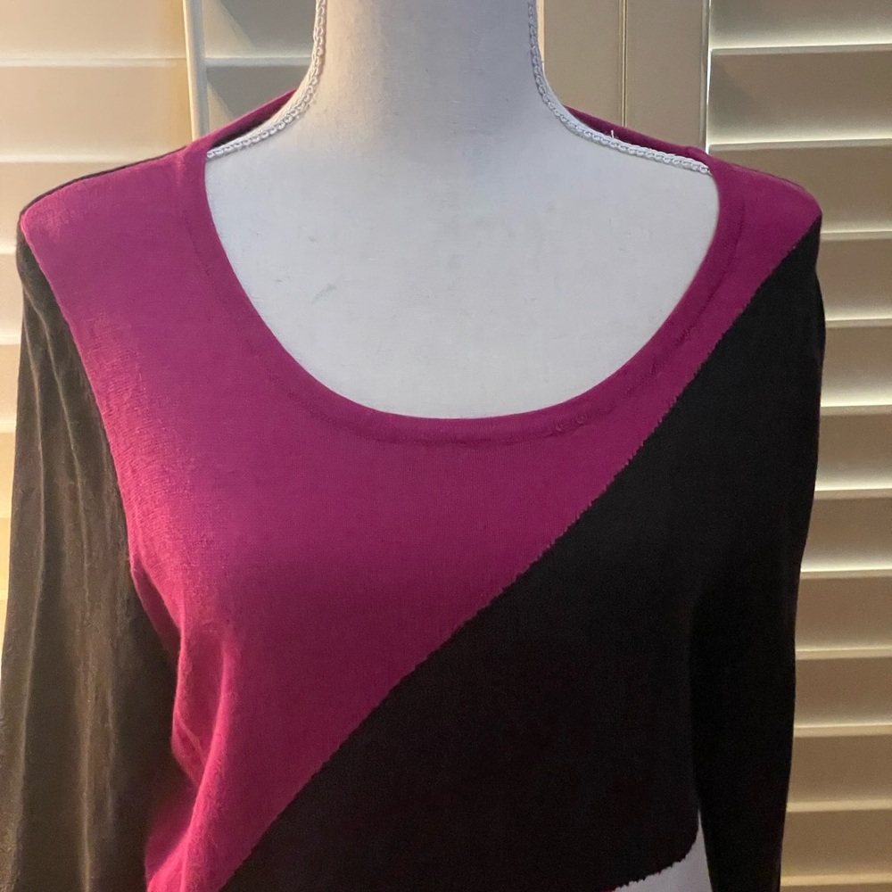 Allison Daley pink raspberry magenta black Colorblock sweater size medium cotton - Picture 6 of 14